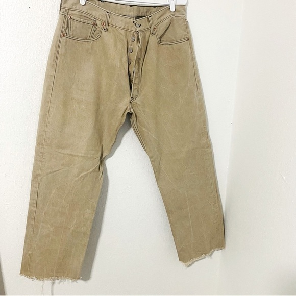 Levis 501 XX Straight Leg Beige Wash Button Fly Frayed Hem Y2K Jeans 40x34 EUC - Picture 1 of 14